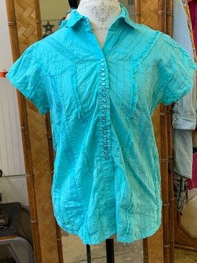 Scully Turquoise Short-Sleeve Button-Front Shirt